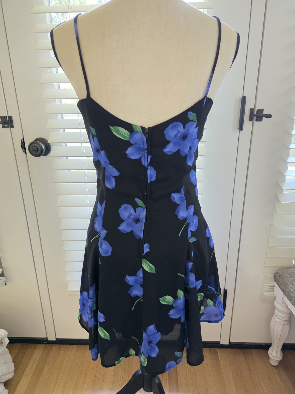 Black Floral Spaghetti-Strap Mini Dress - Blue Print